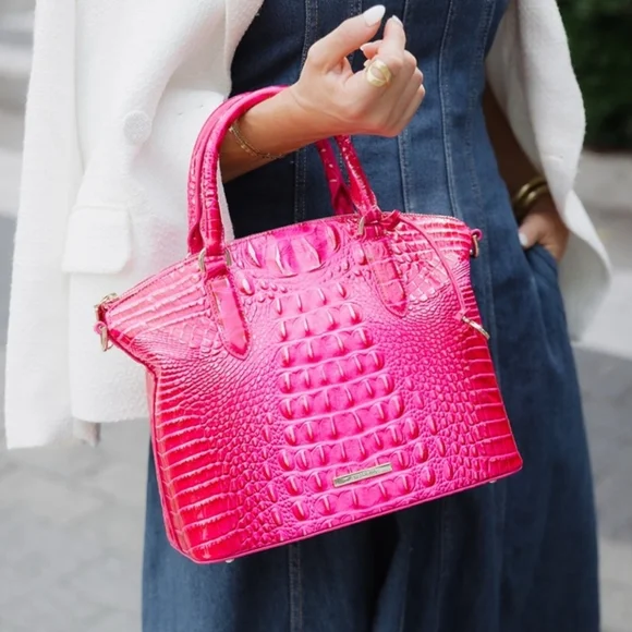 Brahmin Fuchsia Crocodile-Embossed Satchel - Picture 7 of 7